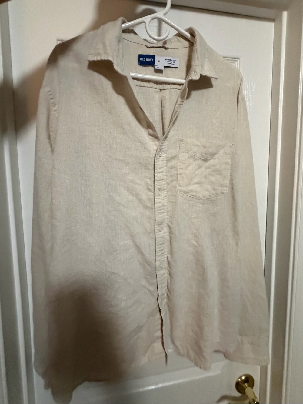 Old Navy Men's Light Beige Linen-Blend Button Down Shirt